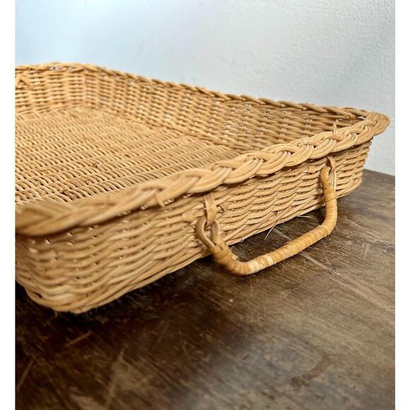 Vintage Wicker Rectangular Serving Tray with Handles | Cottagecore - Picture 7 of 8